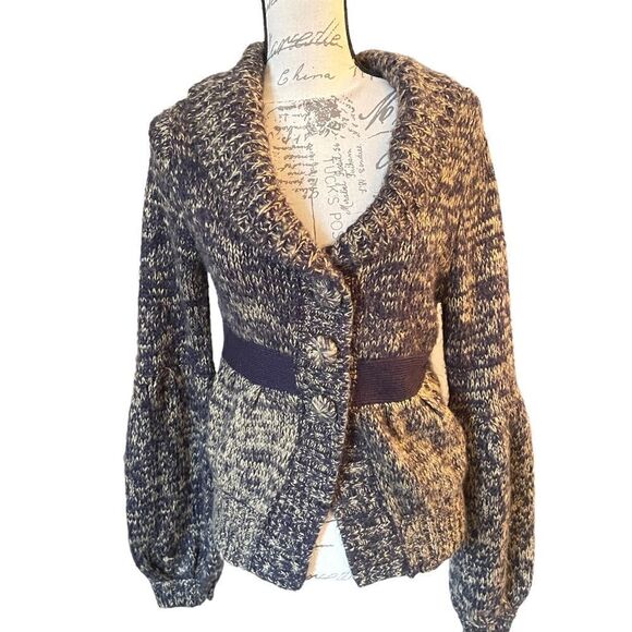 Daytrip Buckle black and cream puffed sleeve cardigan size medium - Picture 1 of 9